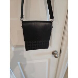 SARO Black Leather Crossbody Bag Men's Small Shoulder Bag Zip Pocket